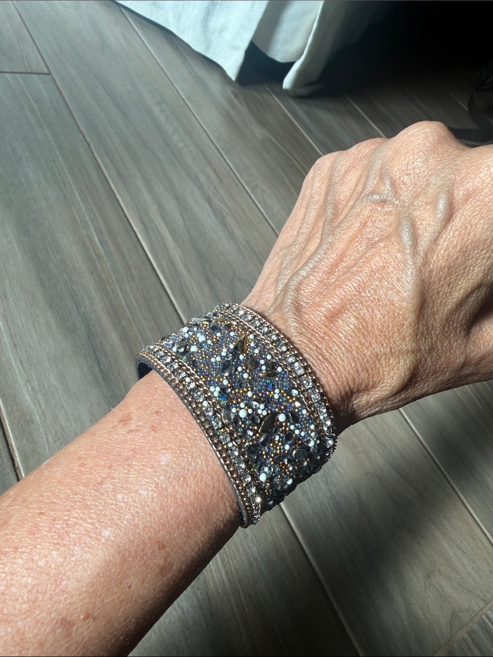 Embellished Gold and Black Beaded Cuff Bracelet - magnetic clasp